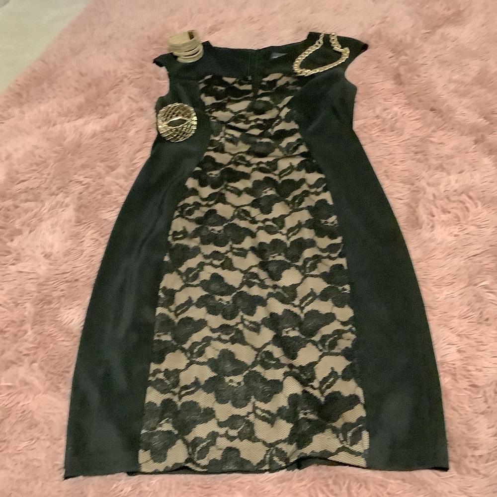 NWOT Black Lace front midi dress